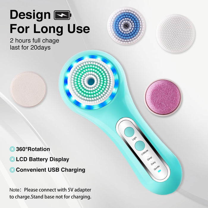 UMICKOO Face Scrubber Exfoliator,Facial Cleansing Brush Rechargeable IPX7 Waterproof with 5 Brush Heads,Electric Face Spin Brush for Exfoliating, Massaging and Deep Cleansing