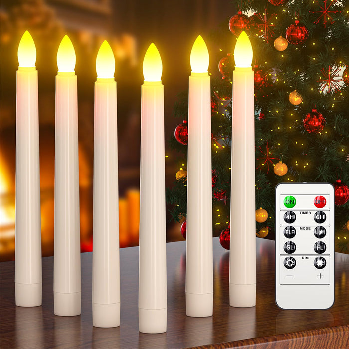 PChero Flameless Candles with Remote Timer, 7.9" Ivory Battery Operated LED Taper Dripless Floating Flickering Candles for Wedding Halloween Thanksgiving Christmas Themed Party Valentines Decorations