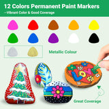 Oil Based Paint Pen, Permanent Paint Marker: Quick-Dry, Waterproof Paint Set of 12 for Rock Painting, Glass, Fabric, Ceramic, Wood, Metal, Mug, Plastic, Stone, Christmas Stencil Art Craft Supplies Kit