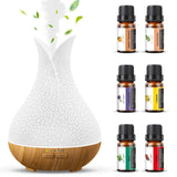 Katusie Essential Oil Diffuser with 6 Essential Oils Gift Set, Small Aromatherapy Diffuser Humidifier with 3 Timers＆7 Ambient Light Waterless Auto Off, Oil Diffuser for Room Home Office(150ml)