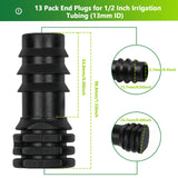 TTioDri 13 Pcs Drip Irrigation Fittings End Cap 1/2 Inch, In-Line Barbed Plug End Connector For 1/2 Inch Drip Tubing 13mm ID Drip Line End Parts For Garden Irrigation Systems