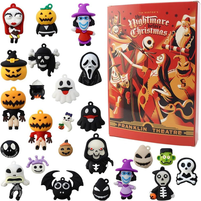 Halloween Advent Calendar 2024, 24 Day Halloween Countdown Calendar, Contains 24 Gifts Dolls, Nightmare Before Christmas Advent Calendar, Scary Halloween Doll Collectible Horror Figures Gift (Red)