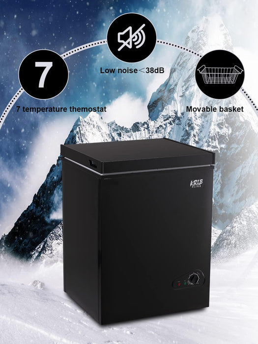 KRIB BLING Chest Freezer Adjustable Thermostat with Removable Storage Basket for Kitchen Garage Basement (3.5 cu.ft Black)