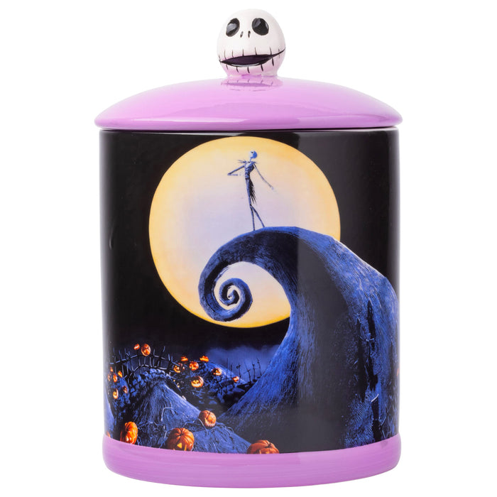 Silver Buffalo Disney Tim Burton Nightmare Before Christmas Moon Hill Scene Jack Skellington Ceramic Cookie Snack Jar (Large)