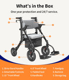 VOCIC Rollator-Walkers-for-Seniors-with-Seat, Walker Wheelchair Combo, Transport-Wheelchair-Lightweight-Foldable, Adult Walkers All Terrain, 2 in 1 Rolling Walker Chair with Brakes & Pouch-2024 New