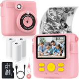 Instant Print Camera for Kids with 3 Rolls of Printer Paper, 1080P Toddler Digital Camera Toys for Age 3-12 with 32GB SD Card, Christmas & Birthday gifts for 3 4 5 6 7 8 Year Old Girls & Boys (pink)