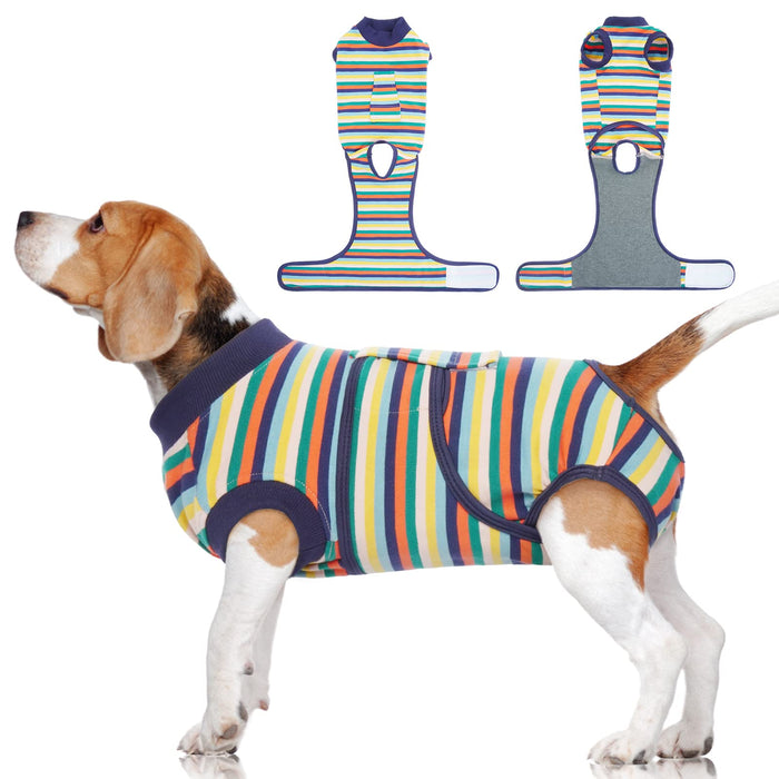 FUAMEY Recovery Suit for Dogs After Surgery,Soft Breathable Dog Bodysuit E-Collar & Cone Alternative Surgical Suit,Male Female Dog Neuter Spay Suits Anti Licking Wounds Onesie Dark Blue Stripes XL