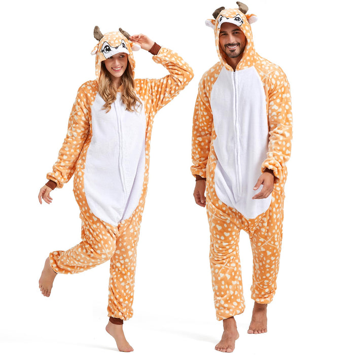 SISKIN Animal Onesie Adult - Deer Halloween Costumes for Women Men Couples Halloween Pajamas Cosplay Animal Onesies S