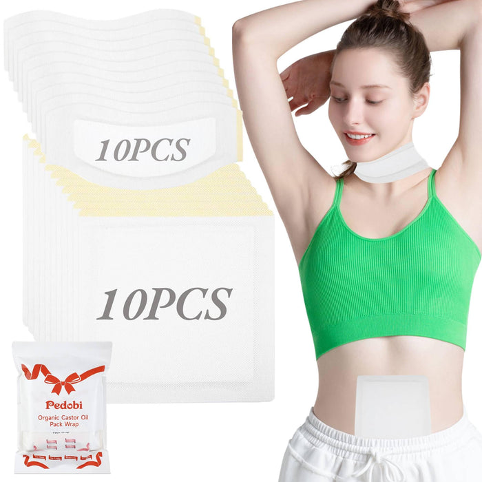 Disposable Castor Oil Pack Wrap 20 Pcs, Castor Oil Packs for Liver Detox, Highly Absorbent Self-Adhesive Castor Oil Wrap Organic Cotton, No Wash, Easy to Use, Anti-Seepage(Oil Not Included)