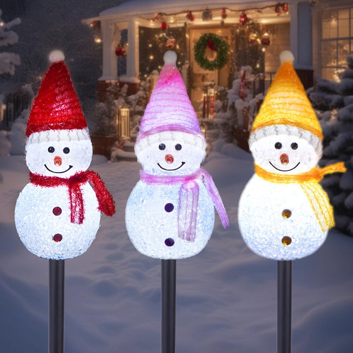 Solar Christmas Pathway Lights Outdoor Decor, Set of 3 Led Snowman Stake Lights, Waterproof Walkway Landscape Lights for Winter Yard, Garden, Solar Christmas Decorations (3pcs-Snowman A)