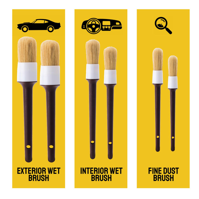 Detail Dudes Soft Boar Hair Car Detailing Brush Set - 6-Pack - Scratch-Free Soft Bristle Cleaning Brushes - Reaches Tight Spots & Interior Car Cleaning Kit - Ergonomic & Durable Detailing Supplies
