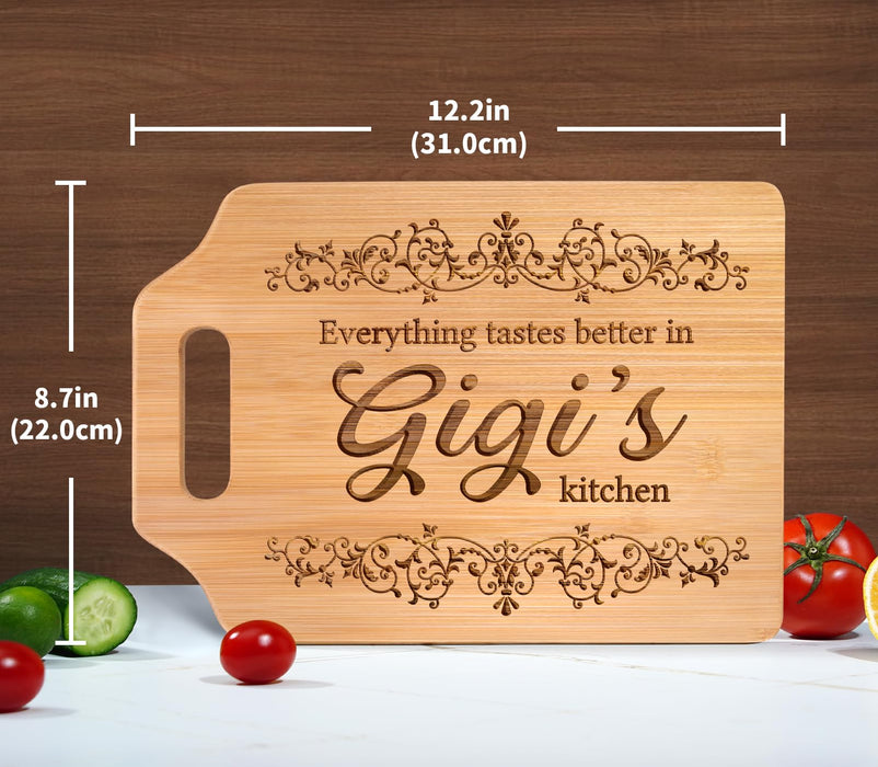 AceThrills Gigi Gifts for Grandma - Engraved Bamboo Cutting Board 12.3"L × 8.7“W × 0.4"Th - Gifts for Gigi Christmas, Birthday Gift for Gigi from Grandkids Granddaughter Grandson