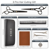 CIICII Hair Cutting Scissors Shears Kit, Professional Hairdressing Scissors Set (Hair Beard Trimming Shaping Grooming Thinning Shears) for Men Women Hairdresser Home Salon Barber Haircut Kit (Black)