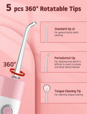 YaFex Water Flosser Oral Irrigator - Portable Water Teeth Cleaning Pick, Rechargeable Dental WaterJet with DIY Mode, 5 Tips, Travel Case (Pink)