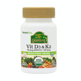 Natures Plus Source of Life Garden Vitamin D3 & K2-60 Vegan Capsules - Promotes Bone Support, Immune Function, Cardiovascular Health & Mood Balance - Vegan, Gluten Free - 60 Servings