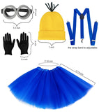 WISHTEN Halloween Costume for Adult Women,Goggles/Yellow Beanie/Blue Dress/Suspenders/Gloves Halloween Costume Accessories