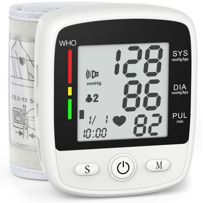 Blood Pressure Monitor Digital Wrist BP Machine Automatic BP Cuff with 2 Users 180 Memory Voice Large LCD Display Adjustable Cuff USB Charging Carrying Case