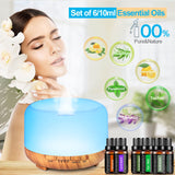 YIKUBEE Oil Diffuser with Essential Oils Set, 500ml Essential Oil Diffuser, 6x10mL Essential Oils for diffusers for Home, Aromatherapy Humidifier, Diffusers for Essential Oils Large Room