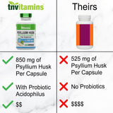 tnvitamins Psyllium Husk Capsules | 1700 MG - 250 Capsules | with Probiotic Acidophilus | Extra Strength Soluble & Dietary Fiber Supplement | Supports Digestive Health