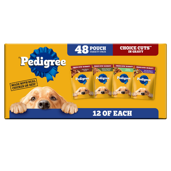 Pedigree Choice Cuts Wet Dog Food Pouch, Protein Variety, 3.5 oz, 48 Count