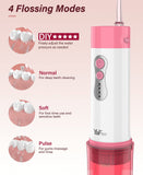 YaFex Water Flosser Oral Irrigator - Portable Water Teeth Cleaning Pick, Rechargeable Dental WaterJet with DIY Mode, 5 Tips, Travel Case (Pink)