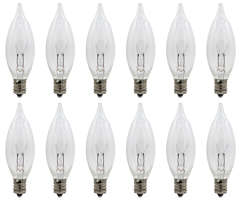 Creative Hobbies® Replacement Light Bulbs for Electric Candle Lamps, Flame Tip Bulbs for Window Candles, Chandeliers - 7 Watt - 120 Volt - E12 Candelabra- Pack of 12