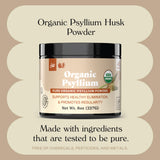 Organic Psyllium Husk Powder & Fiber Supplement Bulk - 10oz (280g) Pure Bulk Organic Whole Unflavored Fiber & Colon Cleanse Psyllium Seed