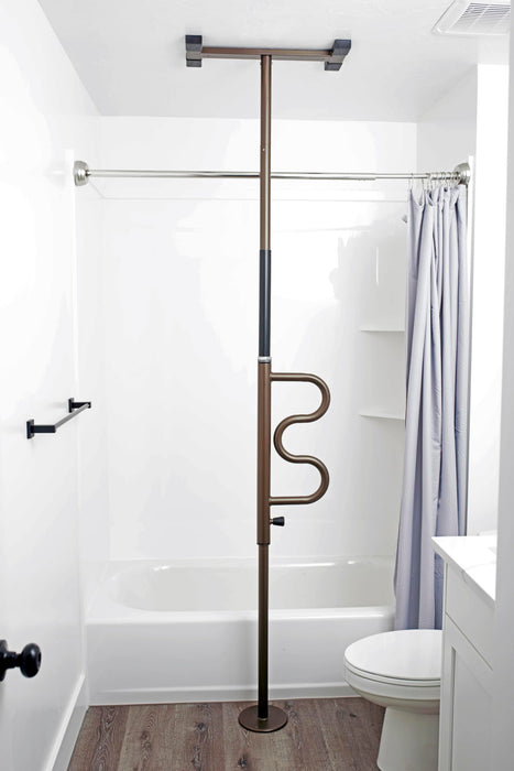 Stander Wonder Pole, Security Pole and Curve Grab Bar, Tension Mounted Floor to Ceiling Transfer Pole for Seniors, Elderly Adults, Bathroom Safety Assist and Stability Rail, Bronze