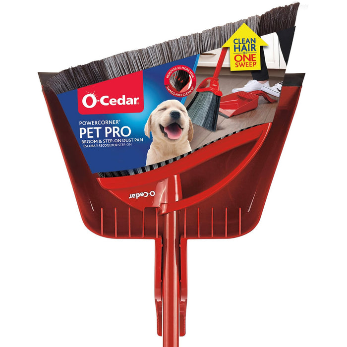 O-Cedar Pet Pro Broom with Step-On Dustpan | Remove 99% with One Sweep | DustPan Removes 3 Times More Pet Hair | Quiet Cleaning Tool for Cat and Dog Owners