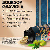 Soursop Graviola Capsules - 3 Months Supply - 9450mg Per Serving - 11 Herbs Elderberry, Turmeric Curcumin, Ginger Root, Milk Thistle - Mood, Mind, Body & Immune Support - 90 Vegan Capsules