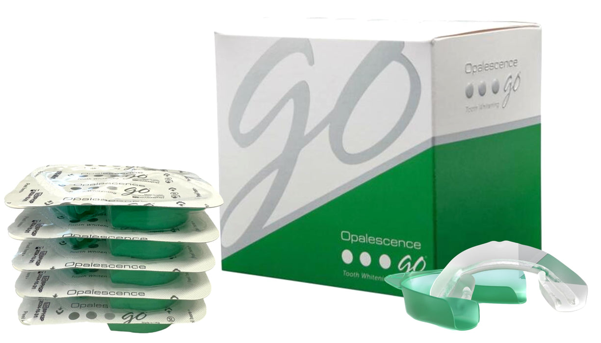 Opalescence Go - Prefilled Teeth Whitening Trays - Original 15% - (4 Treatments) - Hydrogen Peroxide with PF - Cool Mint - Made by Ultradent. 4PK-GO-15