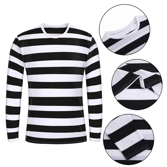 URATOT Halloween Robber Costume Set, Include Striped Long Sleeve T-Shirt Knit Cap Gloves Canvas Bags and Eye Mask