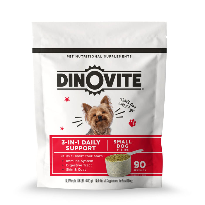 Dinovite Dog Probiotics for Yeast, Itchy Skin and Itchy Ears - Daily Skin & Coat, Digestive, and Immune Support for Small Dogs 1-18lbs – 90-Day Supply, Omega 3 Fatty Acids, Essential Pre & Probiotics