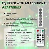 SINAMER 6PCS Green Fairy Lights Battery Powered with Remote, 7ft 20Leds Changing Twinkle String Lights with Timer, Waterproof Small Silver Wire Firefly Starry for DIY Wedding Party Christmas