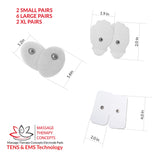 TENS Unit Pads - Premium Quality Snap Replacement Electrodes for TENS and EMS Electrotherapy - Self Adhesive Reusable Patches up to 30 Times (20 Pads) Combo (S, L, XL)