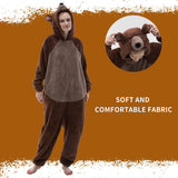 COSUSKET Fitted Unisex Adult Bear Onesie Pajamas, Halloween Sherpa Women's Cosplay Animal One Piece Costume Brown