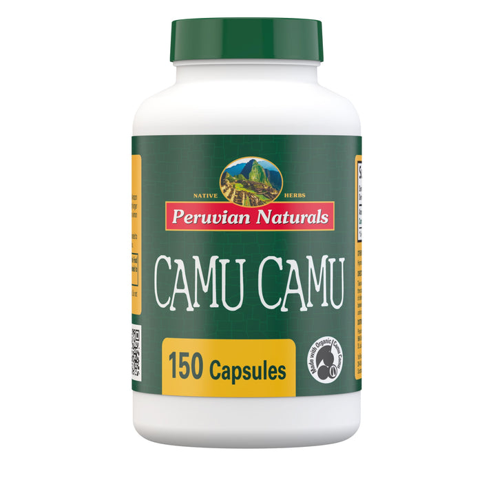 Peruvian Naturals Camu Camu Capsules – Pack of 150 – Vegan, Certified USDA Organic Camu Berry Powder - High Source of Vitamin C - Raw Camu Camu Powder – Immune System Health Supplement