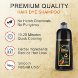 KINGMING Black Hair Dye Shampoo for Gray Hair 3 in 1 - Champu Con Tinte Para Canas- Herbal Ingredients Instant Color Shampoo Hair Dye for Women & Men 100% Coverage Shampoo 500ml【Black】