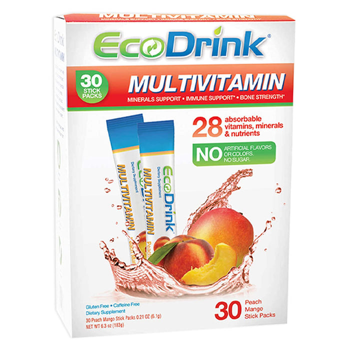 ECODRINK Complete Multivitamin Mix Drink. Peach Mango - 30 Count Refill Pack (Bottle not included)