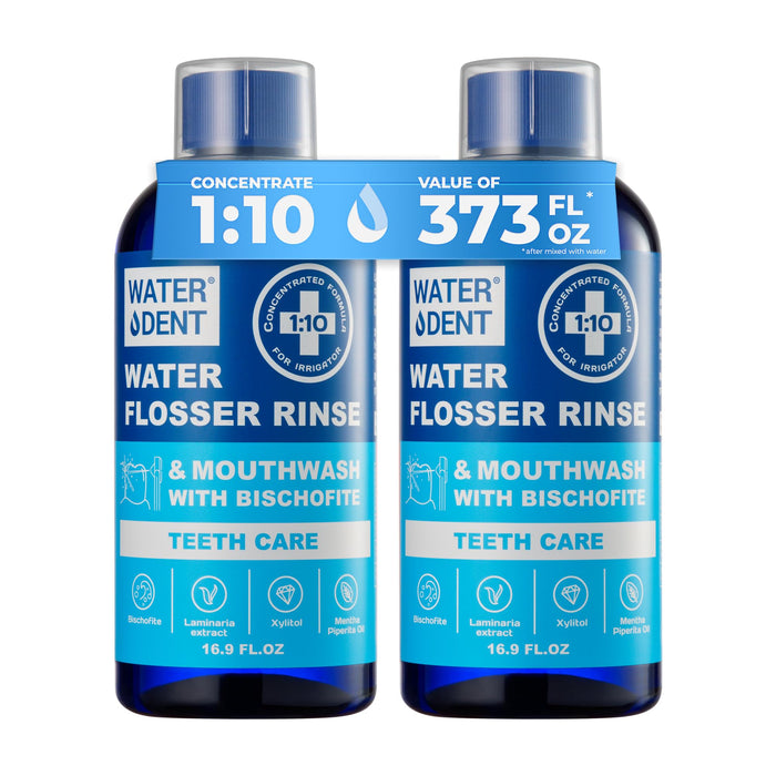 WATER DENT 2-in-1 Water Flosser Rinse & Mouthwash, Teeth Care, Concentrate 1:10, IRRIGANT, Add to Water Flosser,Mint Flavor (Pack of 2 -Value of 372 fl.oz), Alcohol Free, Fluoride Free