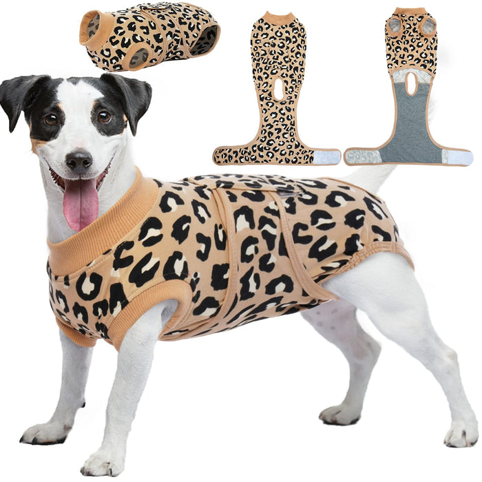 Kuoser Dog Surgery Suit Female Spay Onesie for Dogs, Soft Dog Recovery Suit Male for Neuter, Pet Leopard Printed Surgery Shirt Dog Body Suits After Surgery Wear, Dog Cone Alternative Surgical Onesies