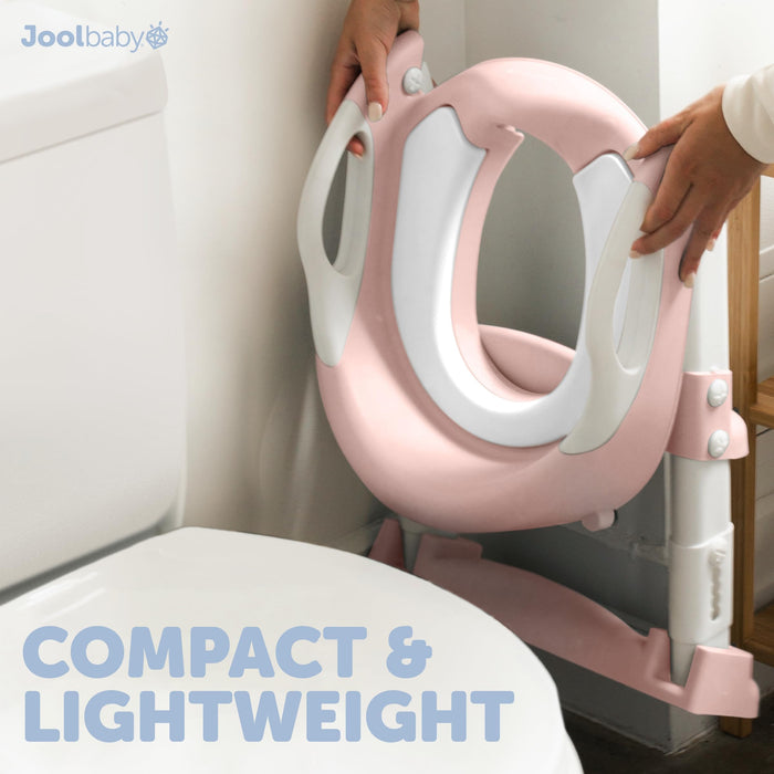 Jool Baby Potty Training Seat with 2 Step Ladder for Toddlers - Splash Guard, Adjustable Height (Pink)