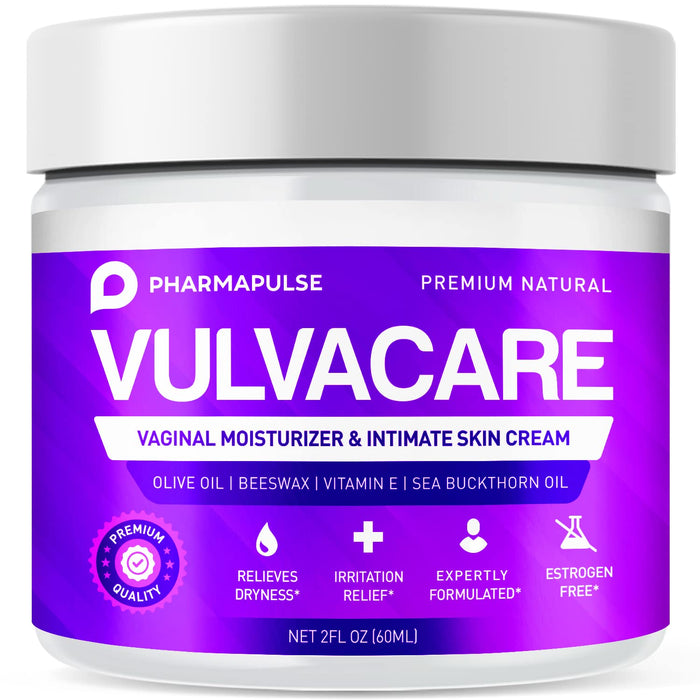Pharmapulse Vaginal Moisturizer, Vulva Balm Cream, Intimate Skin Care, Menopause Support - Relieves Dryness, Itching, Burning, Redness, Chafing, Odor, Irritation - Estrogen Free 2oz
