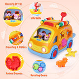 Toy Cars for 1 Year Old Boy Gifts Baby Toys 12-18 Months, Musical Learning Toys for Toddlers 1-3, Educational Baby Bus with Animal Blocks, Christmas Birthday Gift for 1 2 3 4 Year Old Boys Girls Kids