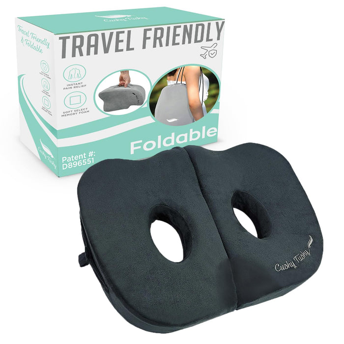 Cushy Tushy Foldable Sit Bone Seat Cushion - for Sit Bone Pain, Hip, Butt, Ischial Tuberosity, Hamstrings, and Sciatica Pain Relief - for Home, Office, and Driving…