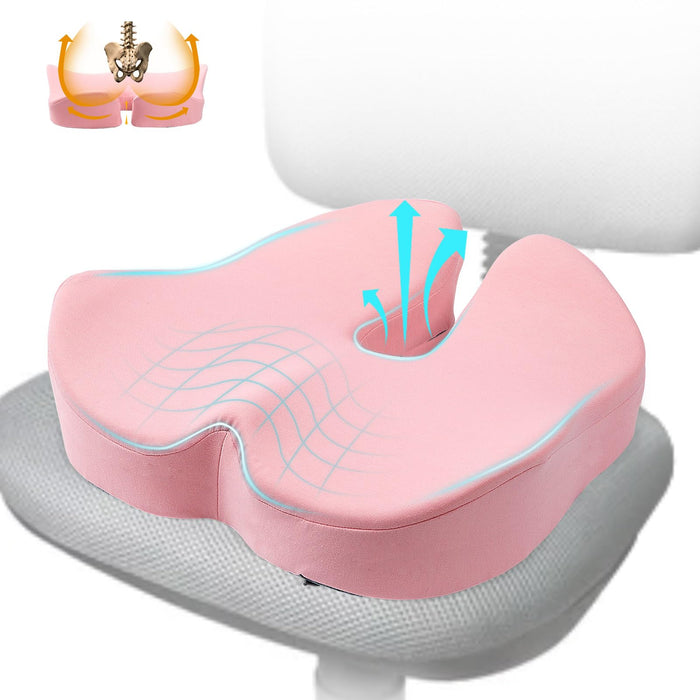 DAPOTUGI X Large Memory Foam Seat Cushion for Office Chair,for Back Support, Relief Sciatica & Tailbone Coccyx Pain Relief Cushion Pillow, for Long Sitting, for Car/Office Chair/Wheelchair (Pink)