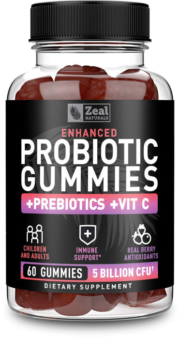 Probiotic Gummies for Adults and Kids (60 Count | 5 Billion CFU) w/Organic Berry Antioxidants & Vitamin C for Immune Support and Digestion gummy- Prebiotics and Probiotics for women Gummies