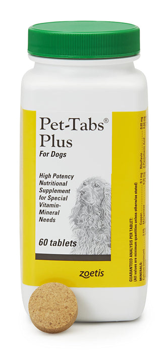 Pet-Tabs Plus Multivitamin and Mineral Supplement for Dogs with Special Nutritional Needs, Chewable Tablet, 60 Count Bottle