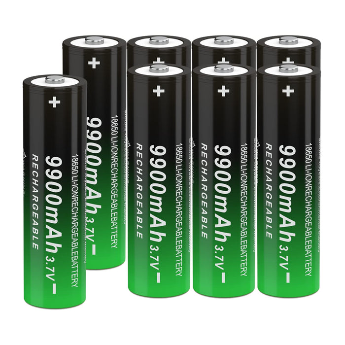 CPZZ 8Pack 18650 3.7volt Rechargeable Battery 18650 9900mah 18650 Rechargeable Battery Button top for flashlights and Headlight,etc (8pack, Green-3.7v)