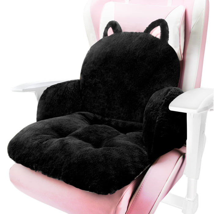 QYA Cute Chair Cushion, Soft Seat Cushions for Office Desk, Kawaii Chair Pillow for Gaming, Comfy Floor Seating for Adults, Bedroom Playroom Dining Living Room Decor, 17"x16.5", Black Cat